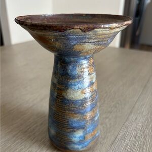 Handcrafted Ceramic Vase/ Candle holder. Blue and Brown